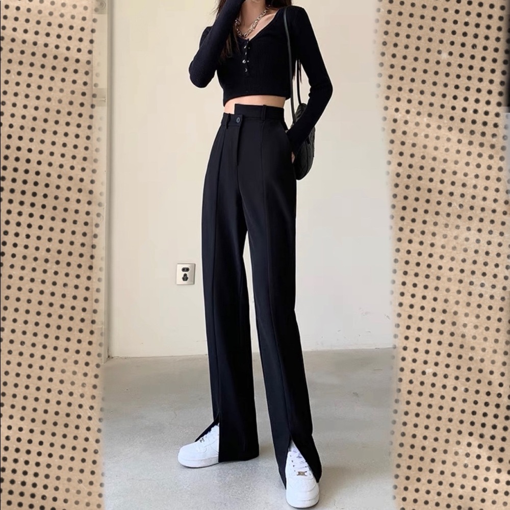 Front Slit Asymmetrical Waist Dress Pants